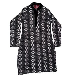 KLO Wini Collection Geometric Pattern Knit Top‎ Long Sleeve Velvet Collar